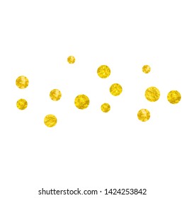 Gold glitter dots confetti on isolated backdrop. Shiny random falling sequins with shimmer. Design with gold glitter dots for greeting card, bridal shower and save the date invite.