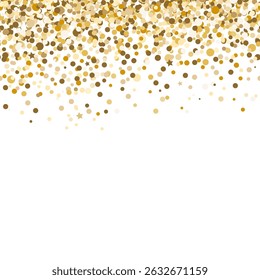 Gold glitter dots seamless border pattern. Glittering falling confetti background