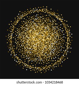 Gold glitter. Double circle on black background. Wondrous vector illustration.
