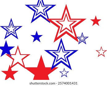 Gold glitter dust confetti, magic shining sparkles scatter vector.  Holiday confetti in US flag colors for President Day. 