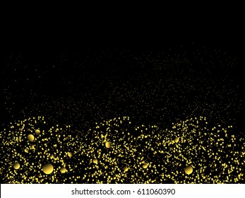 Gold glitter dust scattered background. Elegant sparkling effect or texture.