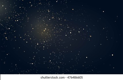 Gold Glitter Dust Texture. Twinkling Glitter. Magic Space. Fairy Dust. Infinity. Abstract Universe Background.  Vector Illustration