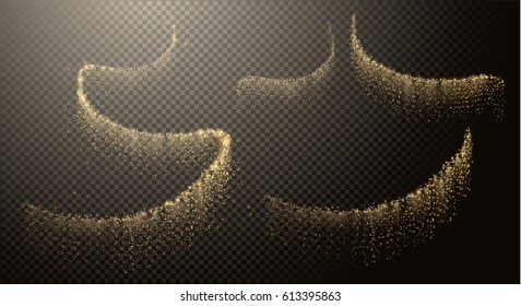 Gold Glitter Dust, Wave Abstract Elements On Transparent Background, Golden Sparkles. Vector Illustration.