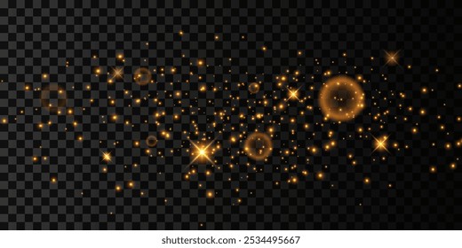 Gold glitter dust.Bokeh effect.Gold Dust Light. Glowing Christmas Dust Background.