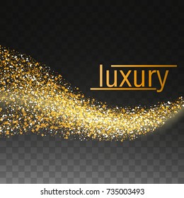 Gold glitter effect. Star dust sparks on luxury card transparent background.