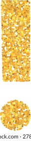 A gold glitter exclamation point, punctuation symbol. Punctuation mark, alphabet, typography. For holiday news, advertising headlines, and important announcements. Vector. Flat style. Icon.
