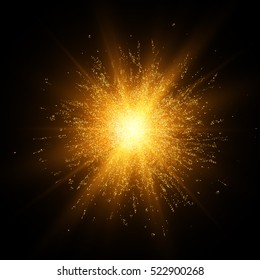 Gold glitter explosion. Star burst with sparkles. Vector illustration.