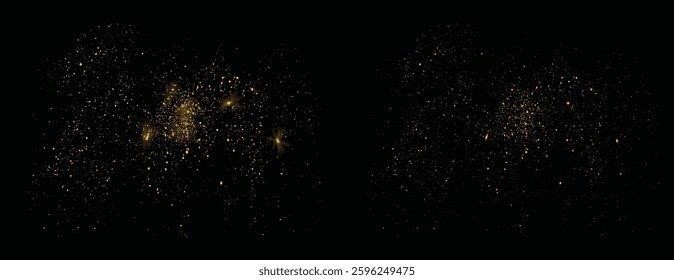 Gold glitter festive confetti splatter illustration. Dust isolated gold glitter confetti effect illustration