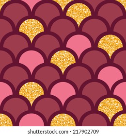 Gold glitter fish scale seamless pattern background