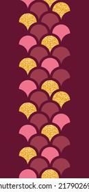 Gold glitter fish scale vertical border seamless pattern background