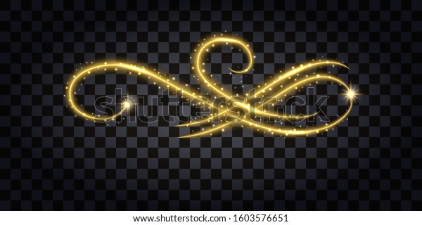 Gold glitter\
flourish. Design element isolated sith golden glow effect, sparkles\
and neon shine. Vector\
illustration