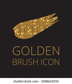 Gold glitter font brush on black background, golden vector cmyk illustration, glossy printing template.