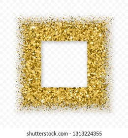 Gold Glitter Frame With Bland Shadows Isolated On Transparent  Background. Abstract Shiny Texture Squares Border. Golden Explosion Of Confetti. Vector Illustration, Eps 10.