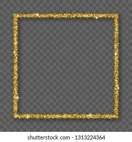 Gold Glitter Frame With Bland Shadows Isolated On Transparent  Background. Abstract Shiny Texture Squares Border. Golden Explosion Of Confetti. Vector Illustration, Eps 10.