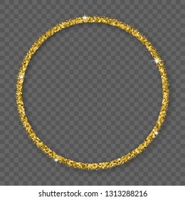 Gold Glitter Frame With Bland Shadows Isolated On Transparent  Background. Abstract Shiny Texture Circle Border. Golden Explosion Of Confetti. Vector Illustration, Eps 10.