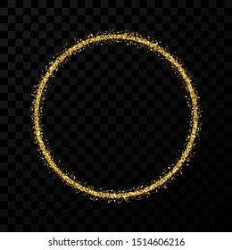 Gold glitter frame. Circle frame with shiny sparkles on dark transparent background. Vector illustration