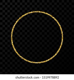Gold glitter frame. Circle frame with shiny sparkles on dark transparent background. Vector illustration