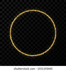 Gold glitter frame. Circle frame with shiny sparkles on dark transparent background. Vector illustration