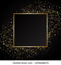 Gold glitter frame. Golden grainy frame. Golden confetti background. Vector illustration.