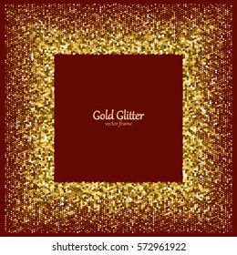 Gold glitter frame. Golden grainy frame. Golden confetti background. Vector illustration.