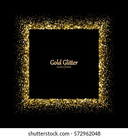 Gold glitter frame. Golden grainy frame. Golden confetti background. Vector illustration.