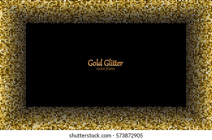 Gold glitter frame. Golden grainy frame. Golden confetti background. Vector illustration.
