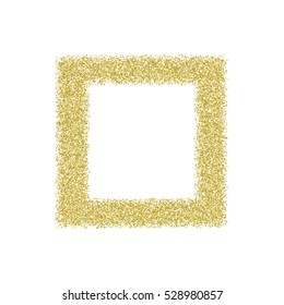 Gold glitter frame on a black background. Golden grainy frame. Golden confetti background. Vector illustration.