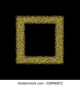 Gold glitter frame on a black background. Golden grainy frame. Golden confetti background. Vector illustration.