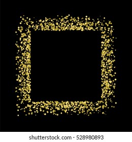 Gold glitter frame on a black background. Golden grainy frame. Golden confetti background. Vector illustration.