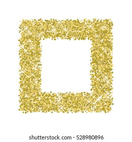 Gold glitter frame on a black background. Golden grainy frame. Golden confetti background. Vector illustration.