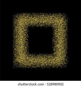 Gold glitter frame on a black background. Golden grainy frame. Golden confetti background. Vector illustration.