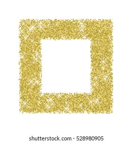 Gold glitter frame on a black background. Golden grainy frame. Golden confetti background. Vector illustration.