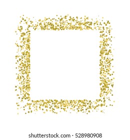 Gold glitter frame on a black background. Golden grainy frame. Golden confetti background. Vector illustration.