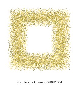 Gold glitter frame on a black background. Golden grainy frame. Golden confetti background. Vector illustration.