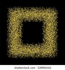 Gold glitter frame on a black background. Golden grainy frame. Golden confetti background. Vector illustration.