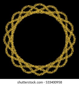 Gold glitter frame on a black background. Golden grainy frame. Vector illustration.
