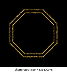 Gold glitter frame on a black background. Golden grainy frame. Vector illustration.