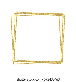 Gold glitter frame on a white background. Isolated golden grainy frame. Golden confetti background. Vector illustration.