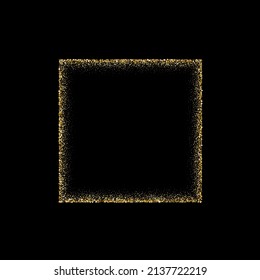 Gold glitter frame with shiny confetti on border vector illustration. 3d realistic elegant golden glowing sand on framework decor element for holiday certificate, greeting card isolated on black