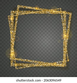 Gold glitter frame with sparkles on dark background, vector format