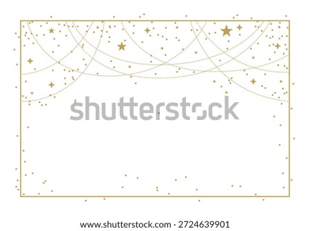 Gold glitter frame with glitter stars. Stars confetti background. Gold star banner, border. Banner with Confetti of Gold Stars and Sparkles