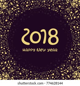 Gold glitter frame vector illustration. Template for greeting card. New year decoration. Sparkles confetti on black background.
