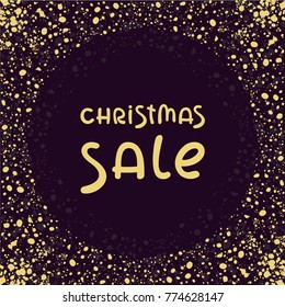 Gold glitter frame vector illustration. Template for decoration advertising. Design Christmas sale. Sparkles confetti on black background.