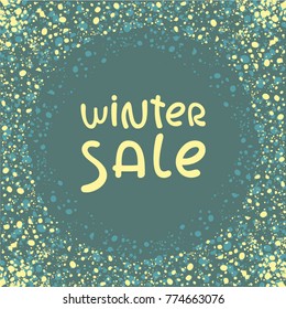 Gold glitter frame vector illustration. Template for decoration advertising. Design winter sale. Sparkles confetti on turquoise background.