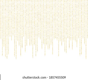 Gold glitter garlands hanging background vector illustration. Golden dust elements falling down, flying circle confetti lines.