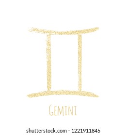 Gold glitter Gemini horoscope icon, hand painted zodiac vector sign. Astrological icon isolated. Gemini astrology horoscope symbol gold clip art.