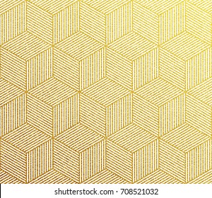 Gold glitter geometric pattern background with hexagon line texture. Golden Christmas wallpaper.