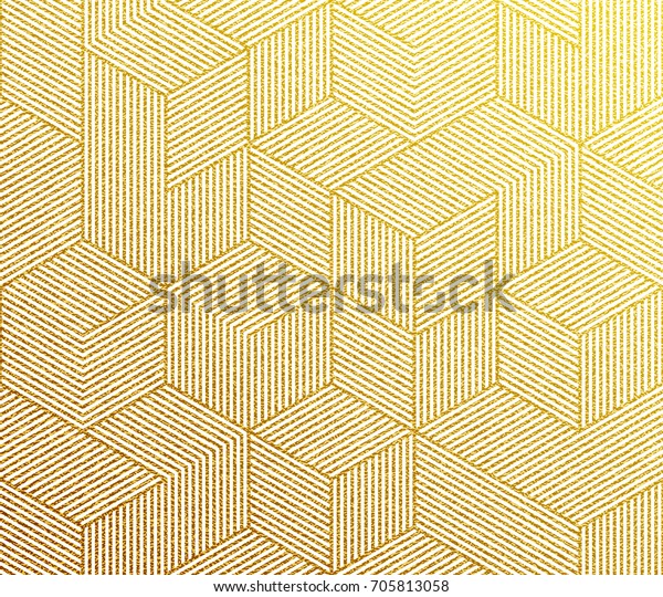 六角形の線テクスチャーと金色の幾何学的なパターン背景 金のクリスマスの壁紙 のベクター画像素材 ロイヤリティフリー