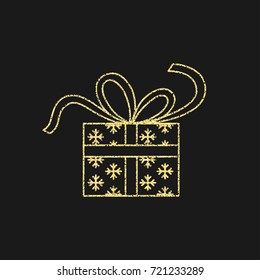 Gold glitter gift box with bow. Vector