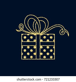 Gold glitter gift box with bow. Vector